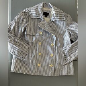 J. Crew Blue and White Striped Double Breasted Rain Jacket. Size 6
